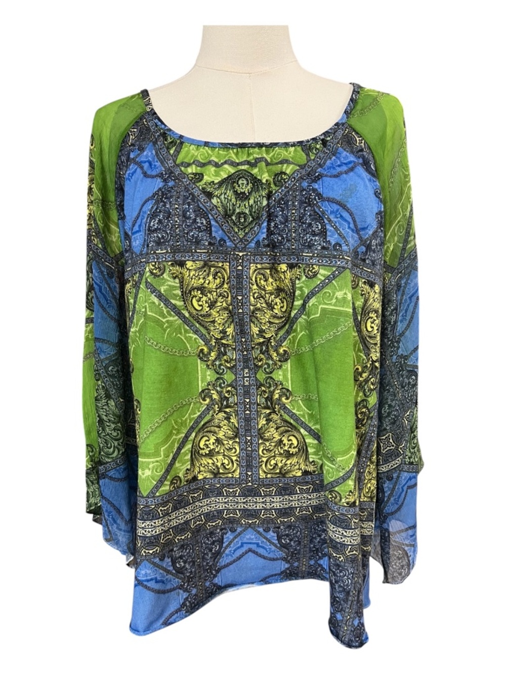 EUC Chico’s Blue Paisley Jeweled Boho Blouse | Size 3 (US XL)
